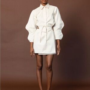 Two Wave Off-White Button Down Shirt Dress - Structured & Natural Materials